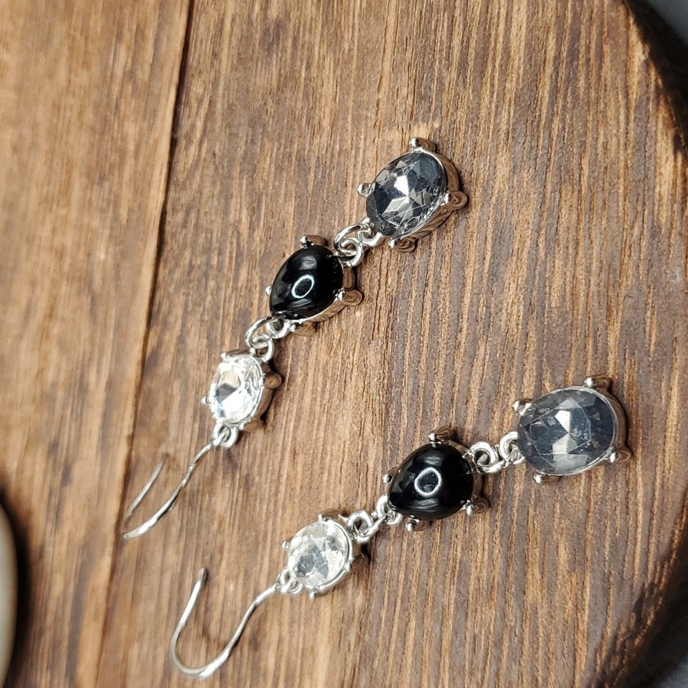 E818 chocolate labradorite onyx Moonstone topaz sterling silver earrings beauty!